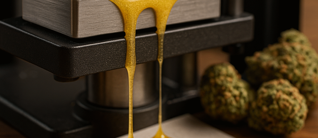 golden rosin extraction in progress